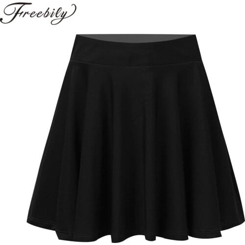 Kids Girls Figure Ice Skating Skirt Pure Color Elastic Waistband A-line Pleated Skirt Children Stage Performance Ballet Skirt