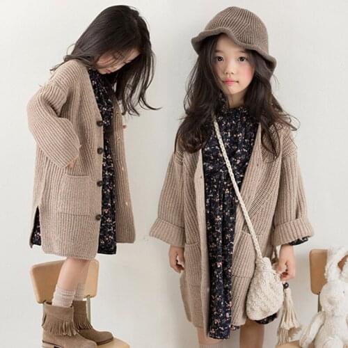 Korean Childrens Clothing Girls Sweater Thick Knitted V-neck Childrens Cardigan Jacket Single-breasted Top