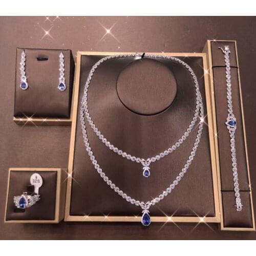 Janekelly African 4pcs Bridal Zirconia Jewelry Sets For Women Party, Luxury Dubai Nigeria CZ Crystal Wedding Jewelry Sets