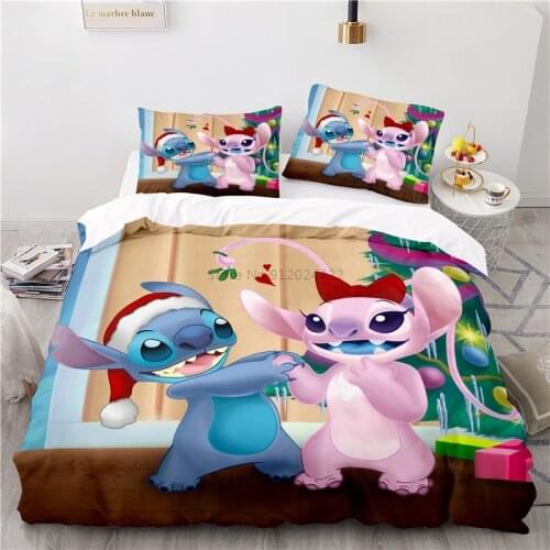 Christmas Stitch Cartoon Disney Bedding Set Print Duvet Cover Set with Pillowcase Home Textile Adult Children Girl Bedroom Decor