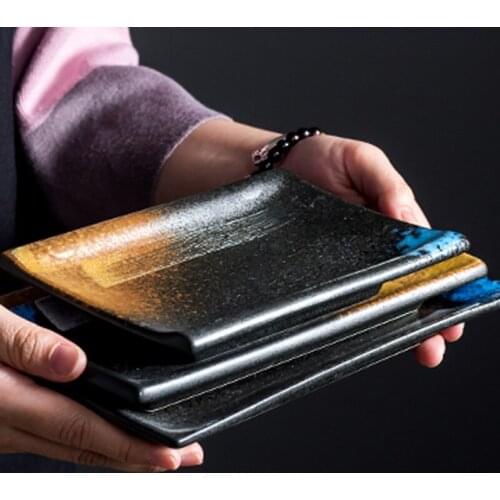 Creative Japanese Cuisine Sushi Plate Ceramic Plate Home Dim Sum Dessert Fruit Cake Square Plate Flat Plate Separating Plate