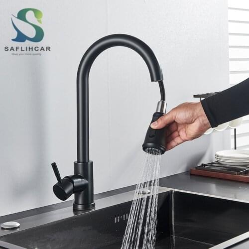 Brushed Nickel Kitchen Faucet Single Hole Pull Out Spout Hot & Cold water Mixer Kitchen Sink Tap Chrome/Black Mixer Taps Crane