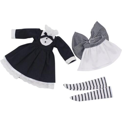 DBS blyth doll icy licca waitress suit black dress with leggings apron lolita, only clothes no doll