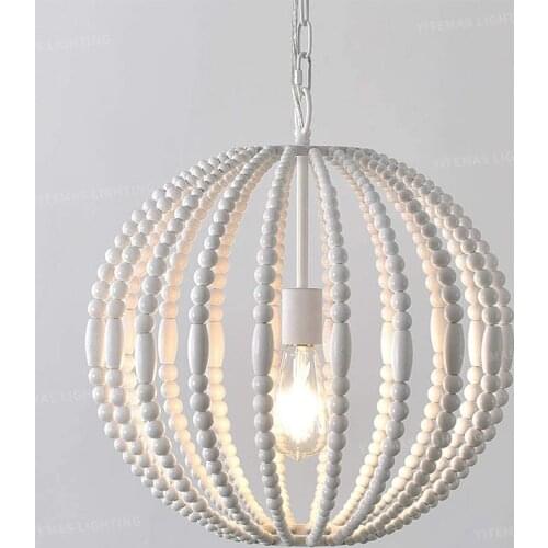 White wooden beads chandelier shinning Modern single pendant chandeliers dining room kitchen hanging lighting suspension nordic