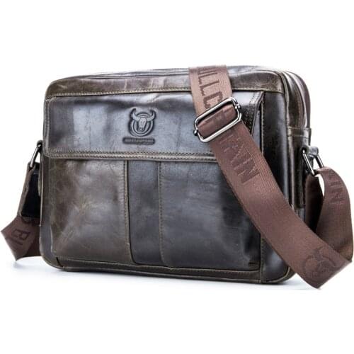 Famous design small briefcase cowhide Leather male shoulder messenger bag mens double casual leather horizontal 11inch ipad bag