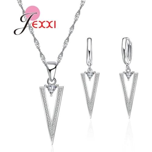 Fashion Novel Crystal Necklace Earring Genuine 925 Sterling Silver White Cubic Zirconia Woman Girls Jewelry Sets