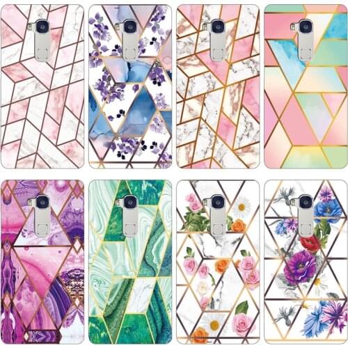 Soft Phone Case for Huawei Honor 5X / Glory Play 5X Glossy Colorful Flower Silicone Phone Back Cover Geometric Marble Shell