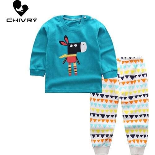 2020 New Kids Boys Cotton Pajama Sets Cartoon Print O-Neck Cute T-Shirt Tops with Pants Baby Girls Children Autumn Clothes Sets