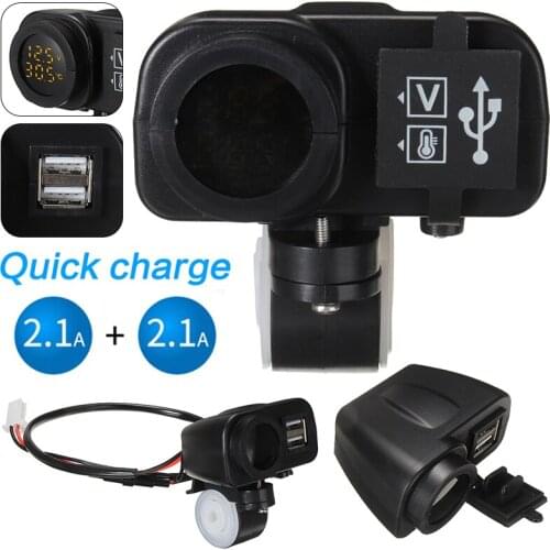 New Arrival Motorcycle Dual USB 2.0 Charger Socket DC 5V 4.2A LED Digital Voltmeter Thermometer With Waterproof Cover