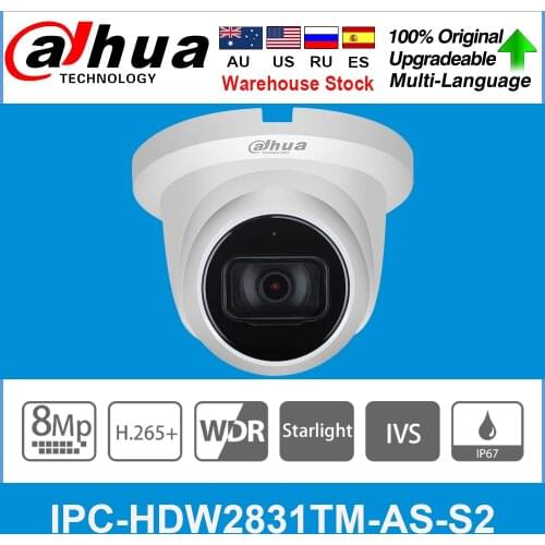 Original Dahua 8MP IP camera cctv security camera outdoor indoor IPC-HDW2831TM-AS(S2) IPC IR 30m WDR H.265 MIC IVS Poe camera