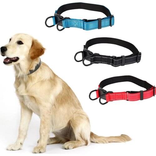 Dog Collars Soft Padded Nylon Neck Collar With Reflective Strip Traction Rope Adjustable Dog Training Collars Pet Supplies