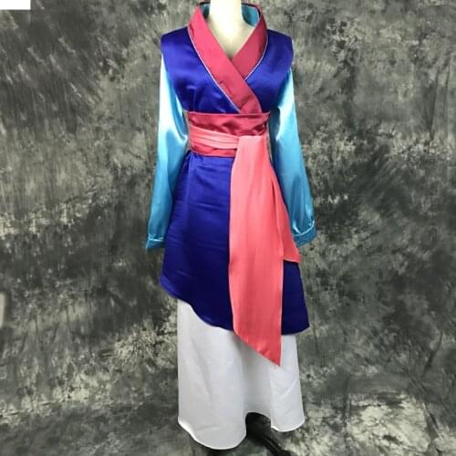 Halloween Mulan Blue Dress With Vest Adult Women Princess Cosplay Costume Fancy Party Stage Performce Clothing