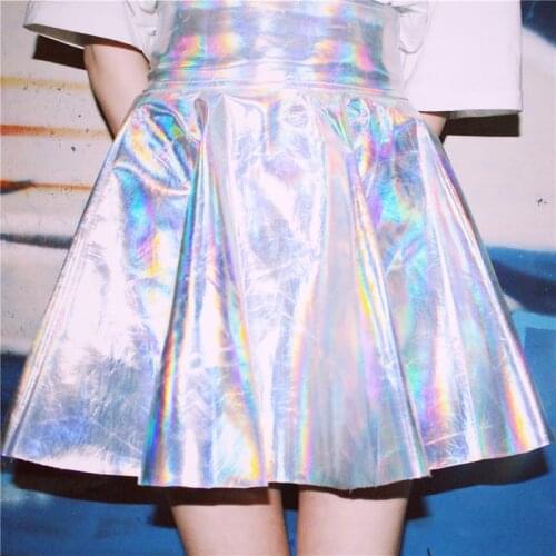 Silver Shiny Psychedelic Skirt Laser High Waist Skirt Female Harajuku Skirts Womens Faldas Mujer Moda 2021 Japanese Snake Print
