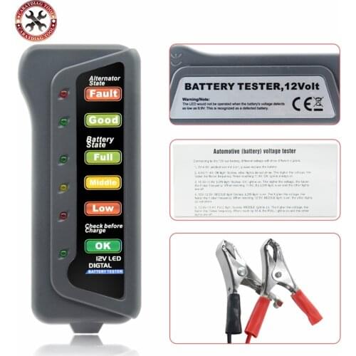 Brake Fluid Tester 12V Auto Car Digital Battery Tester Alternator 6 LED Light for Cars Vehicle 12V Car Battery-Tester