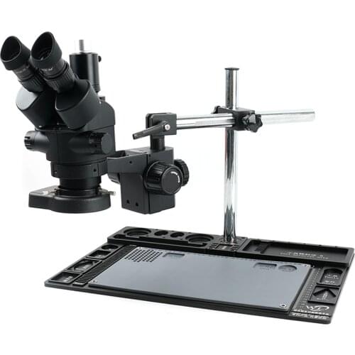 Black Trinocular Stereo Microscope Simul-Focal 3.5X-90X Zoom Barlow Objective Lens 144 LED Lamp Maintenance Workbench