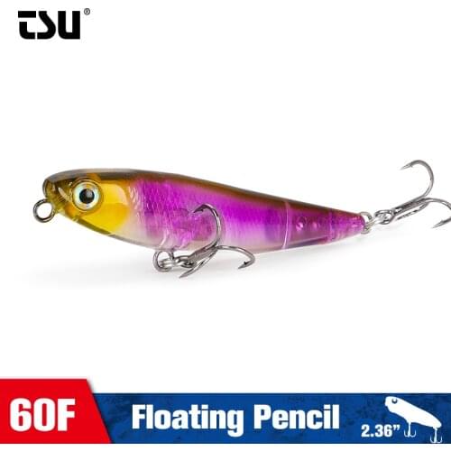 TSURINOYA 60F Floating Pencil 60mm 3.1g Free Shipping Topwater Fishing Lure Z-Shaped Trout Pike Hard Baits Swimbait Wobblers