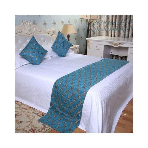 Veemi Chenille Blue Lattice Bedding Bed Flag European Mediterranean Style Bed Table Runner Towel Home Hotel Wedding Decorations