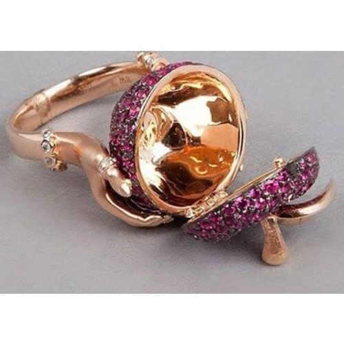 Boho Vintage Rose Gold Apple Crystal Rings for Women Men Compartment Locket Coffin Ring Punk Fashion Jewelry Party Gift