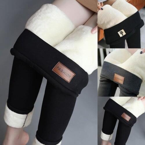 Women Winter Warm Pants Thick Plush Liner Leggings High Waist Skinny Trousers