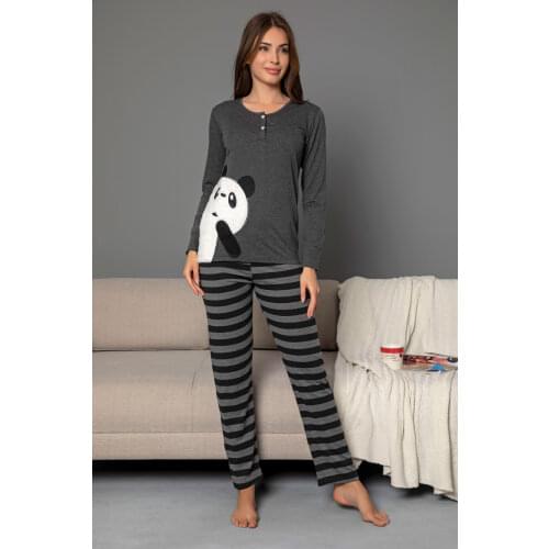 Cathi&White Womans pajama set, sleepwear, cotton, lycra, buttoned, panda print dm59520
