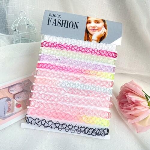 12 pcs/set Fishline Tattoo Chokers Necklace Colorful Gothic Punk Elastic Stretch Hollow Chocker for Women Girls Vintage Jewelry