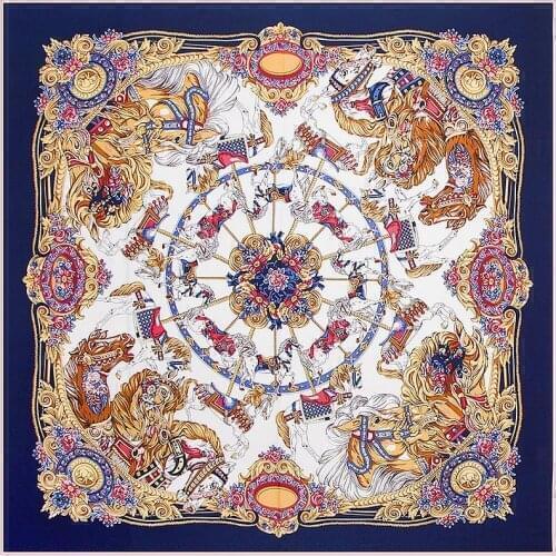 130*130cm Women large twill 100% silk square scarf carousel print designer scarves luxury high quality lady shawl hijab headwear