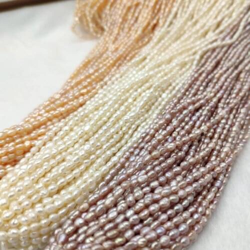 2-3mm Rice Shaped Small Natural Freshwater Pearl Necklace DIY Jewelry 46cm Single Long Strand For Women