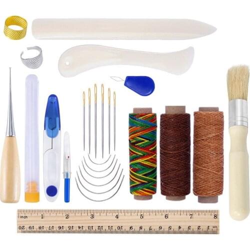 26PCS Leather Waxed Thread Hand Sewing Needles Kit with Leather Craft Hand Tools Kit for Leather Upholstery