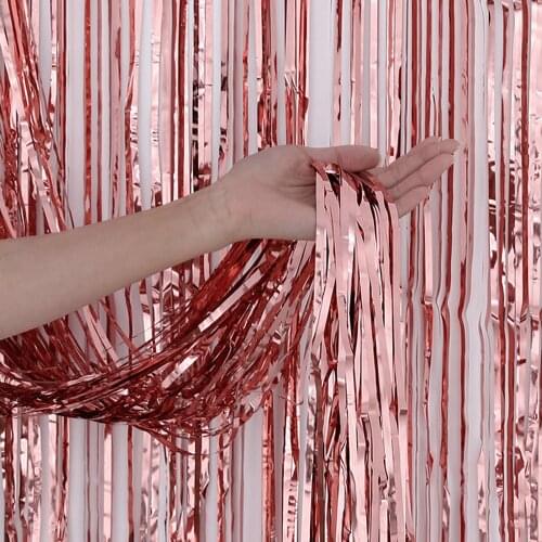 2x1M Rose Gold Champagne Rain Curtain Glossy Glitter Fringe Backdrop Birthday Wedding Decoration Adult Anniversary Wall Drapes
