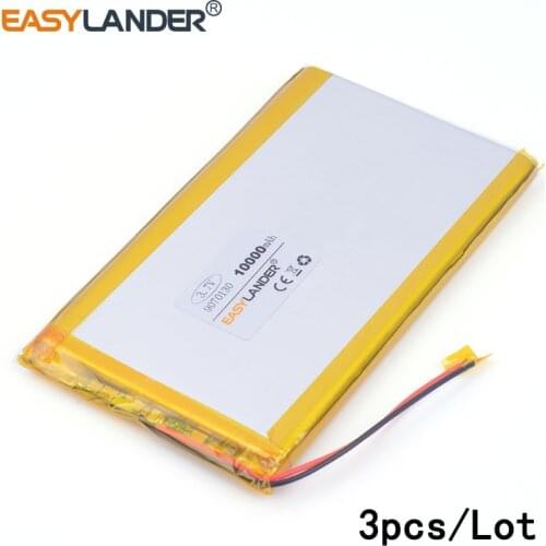 3pcs/Lot 3.7 V 9070130 10000 mah lithium Li ion polymer rechargeable battery For Tablet Pc PAD DVD Naptop 0970130