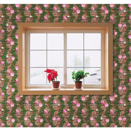 3D brick wall with flowers waterproof PVC vinyl self-adhesive wallpaper bathroom living room bedroom home decoration wallpaper