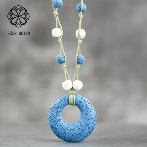 Bohemia Jewlery Lava Stone Beads Necklace for Women With Pendant Womens Long Necklaces & Pendants Female Suspension Chokers New