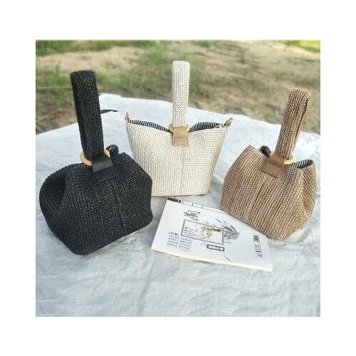 Brand Straw Bags for Women Beach Bag Personality Crossbody Lock Handbag Lady Vintage Handmade Knit Fashion Shoulder Bag