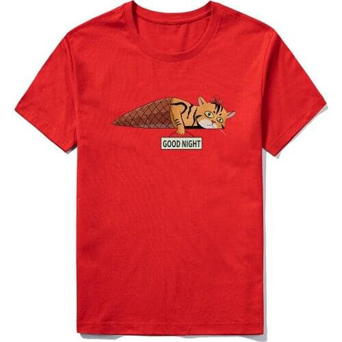 Mens Graphic Printed T Shirts Male Cool Summer Cat Print Tee Tops Man Casual GOOD NIGHT T-shirts With Short Sleeve Outwear