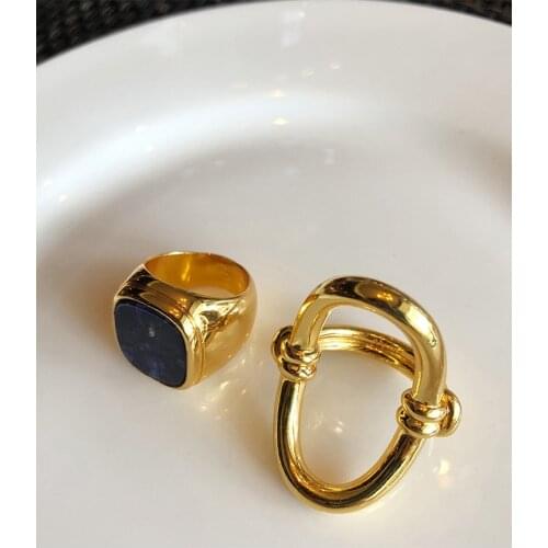 Cold wind minimalist golden lapis lazuli index finger chic ring net red joint ring female