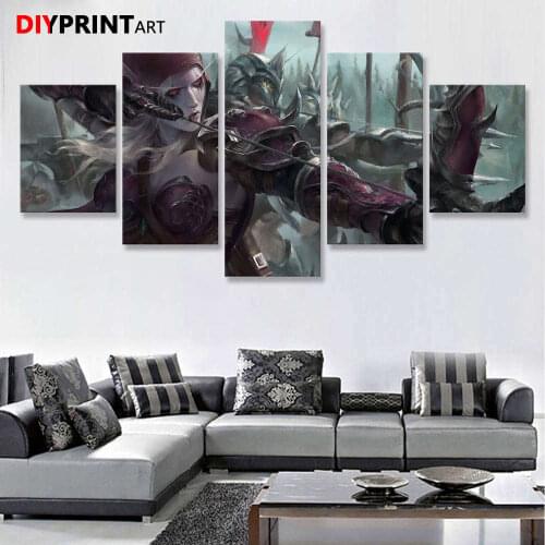 Wall Art Paintings Wow Elf Archer Sylvanas Windrunner 5 Panels Print Poster Wall Pictures for Living Room Home Decoration