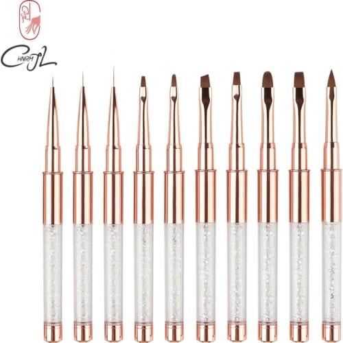 CHNRMJL 1Pc Rose Gold Crystal Handle Drawing Nail Brush Liner Painting Acrylic UV Gel Polish Pen DIY Nails Art Manicure Tools