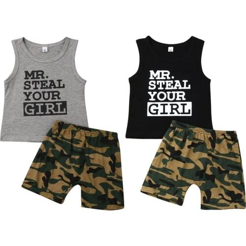 2PCS Infant Kids Baby Boy Clothes Vest Tank Tops+Camo Shorts Pants Outfits 0-24M
