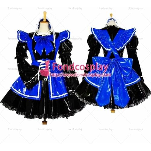 Sexy Sissy Maid Black-blue Pvc Dress Lockable Uniform Cosplay Costume Custom-made[G614]