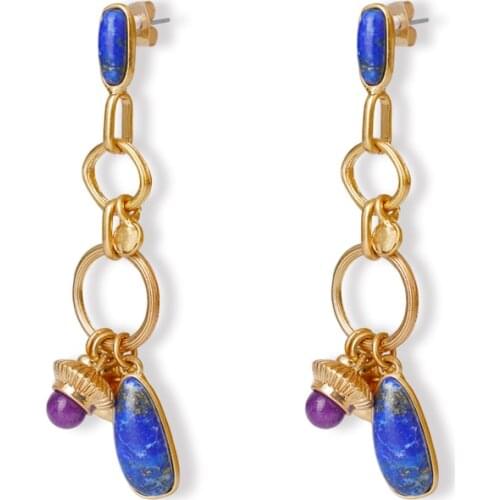 Metal Earrings blue Pendant Natural-Element Stone Geometric Statement Cluster Tassel Stud Earring Women Gift