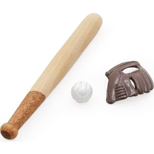 Odoria 1:12 Miniature Baseball Set- 3pcs Bat & Ball & Glove Dollhouse Sport Toys Accessories