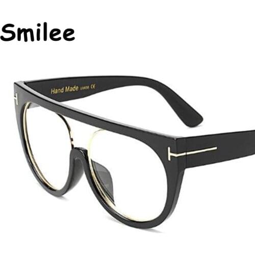 Fashion Transparent Glasses Flat Top Plain Glasses No degrees Siamese Oversized Eyeglasses Frame Women Men Optical Glasses