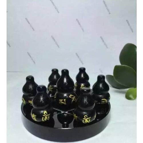 Natural quartz crystal obsidian gourd dipper array + obsidian stand