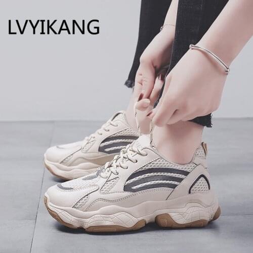 2019 New Women Chunky Sneakers Fashion Reflective Strip Women Platform Casual Shoes Breathable Mesh+PU Ladies Shoes 003w