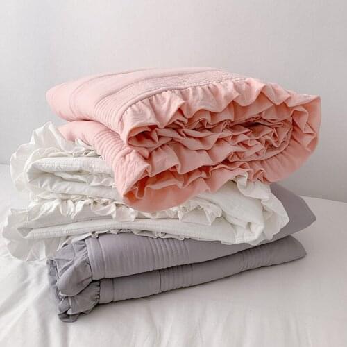 2021Solid color Pink White Summer quilted bedspreads Blanket Comforter Bed Cover Quilting (Free pillowcase)