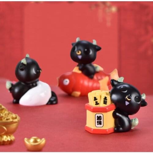 ZOCDOU1 Piece Festive Black Bull Animal Small Statue Little Figurine Crafts Figure Ornament Miniatures