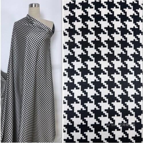 1 Meter Silk Fabric Cheongsam Dress Shirt 135 Wide Stretch Satin Black And White Houndstooth