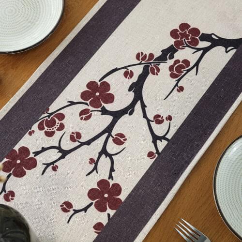 Plum Blossom Printed Table Runner Chinese Style Linen Table Flag Living Room Restaurant Decoration Simplicity Table Cover