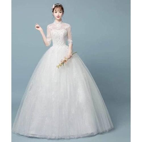 Wedding Dress Sequins Embroidery Elegant High Neck Half Sleeve Backless Plus Size Wedding Gowns For Women Vestidos De Novia G231