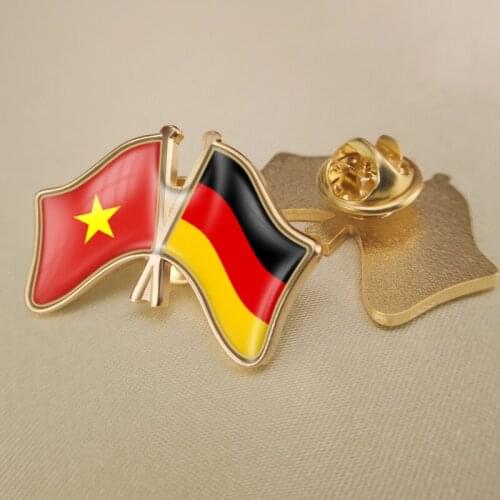 Vietnam and Germany Crossed Double Friendship Flags Lapel Pins Brooch Badges